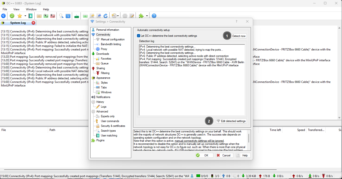 DC++ automatic connection settings