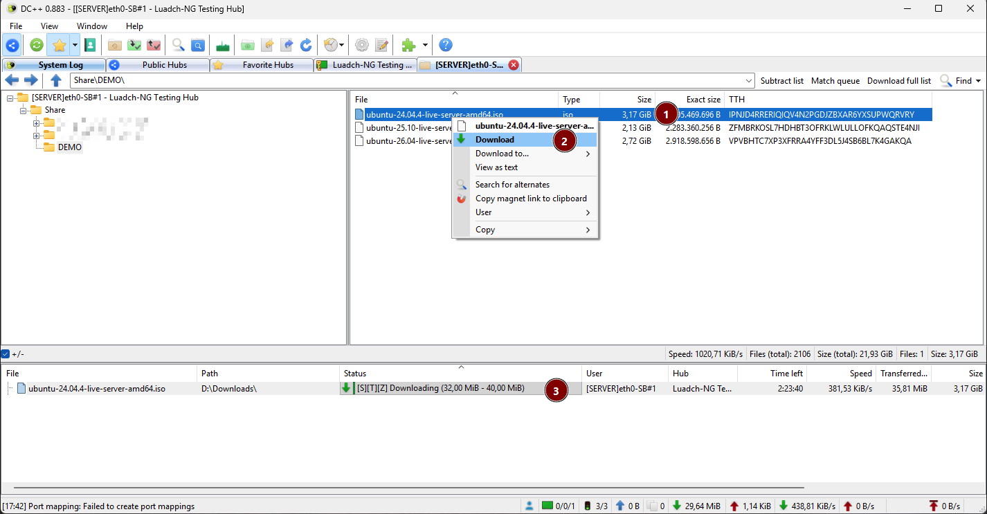 Download aus einer Dateiliste in DC++