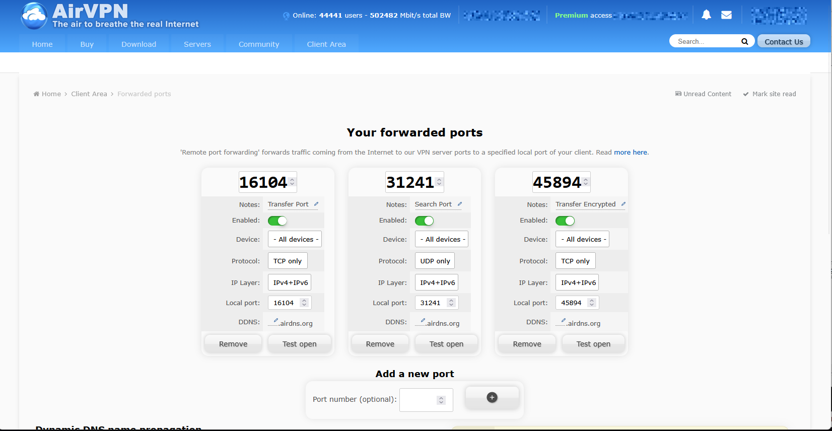 AirVPN Portfreigaben